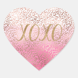 Pegatina En Forma De Corazón Color de agua rosa Ombre Leopardo Imprimir XOXO