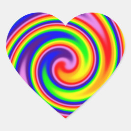 Pegatina En Forma De Corazón Colores de arcoíris retro hippie en espiral de enf