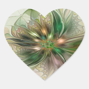 Pegatina En Forma De Corazón Colorida Fantasía Moderna Resumen Flor Fractal