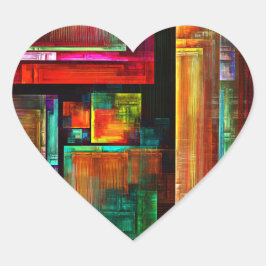 Pegatina En Forma De Corazón Coloridas plazas Patrón de arte abstracto moderno 