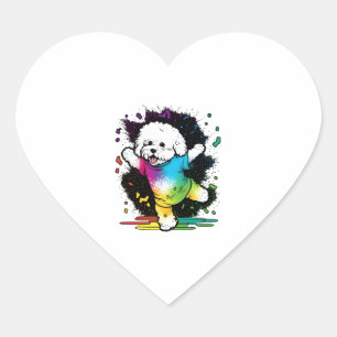 Pegatina En Forma De Corazón Colorido Kawaii bailando Bichon