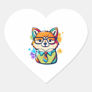 Pegatina En Forma De Corazón Colorido Kawaii Shiba Inu Hipster 2