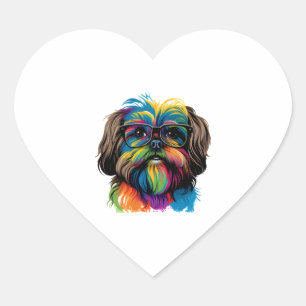 Pegatina En Forma De Corazón Colorido Kawaii Shorkie Nerd 1