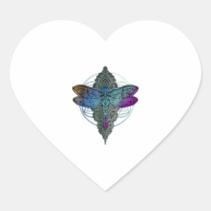 Pegatina En Forma De Corazón Colorido Mandala Dragonfly T Shirt Lotus Flower