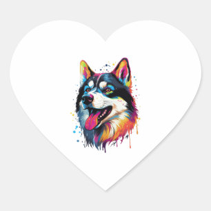 Pegatina En Forma De Corazón colorido perro Husky siberiano al estilo PopArt
