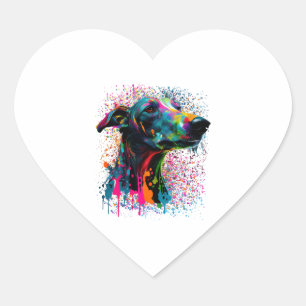 Pegatina En Forma De Corazón Colorido Splash Greyhound Portrait Puppy Dueño