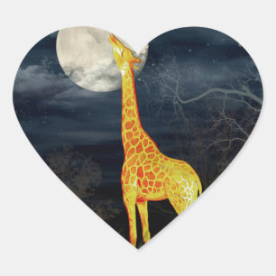 Pegatina En Forma De Corazón ¿Cómo sabe la luna? Giraffe y Moon Sticke