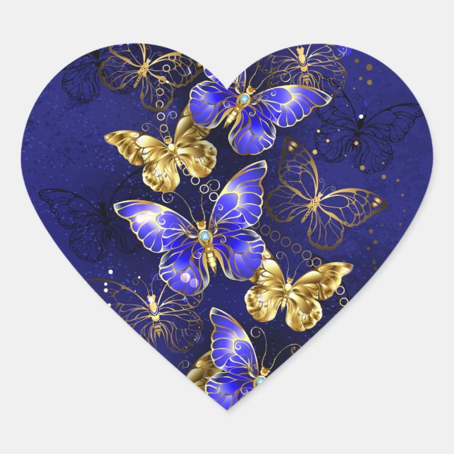 Pegatina En Forma De Corazón Composición con mariposas de zafiro (Anverso)