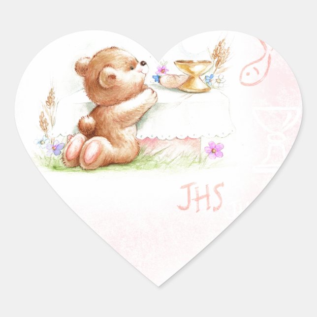 Pegatina En Forma De Corazón comunión por chica (Anverso)