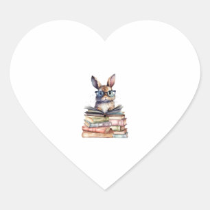 Pegatina En Forma De Corazón Conejito de lecturas con lentes Libros De Librería