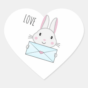 Pegatina En Forma De Corazón Conejito lindo y adorable conejo de la carta de am