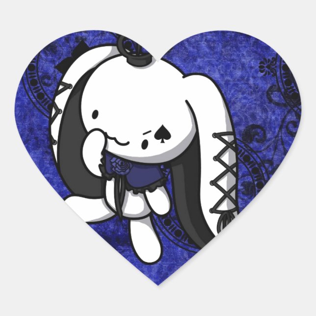 Pegatina En Forma De Corazón Conejo blanco de espadas (Anverso)