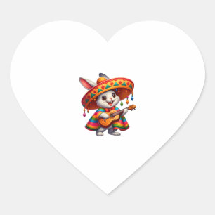 Pegatina En Forma De Corazón Conejo Cinco de Mayo con Sombrero Mexicano