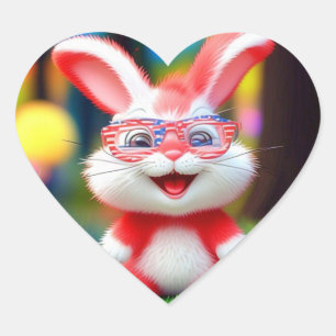 Pegatina En Forma De Corazón Conejo Rojo con Gafas Americanas Dibujos Animados-