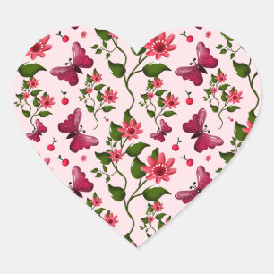 Pegatina En Forma De Corazón Conjunto de fiesta de flores de mariposa Midnight