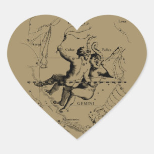 Pegatina En Forma De Corazón Constelación de Gemini Zodiac Hevelius 1690
