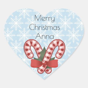 Pegatina En Forma De Corazón Copo de nieve azul dulce, palo de dulce rojo
