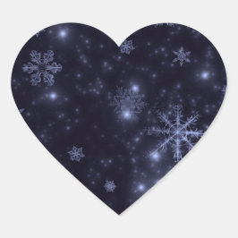 Pegatina En Forma De Corazón Copos de nieve con fondo azul de medianoche
