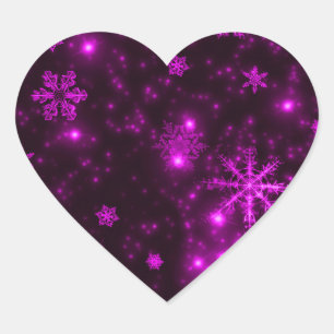 Pegatina En Forma De Corazón Copos de nieve con fondo morado