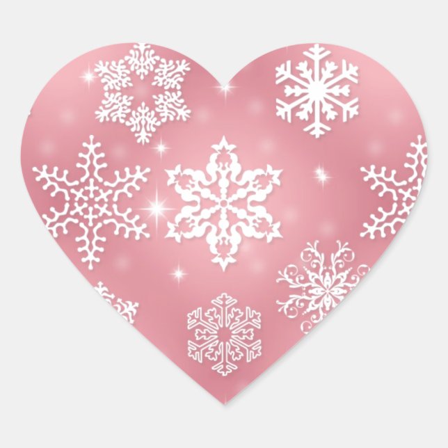 Pegatina En Forma De Corazón Copos de nieve rosados (Anverso)