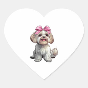 Pegatina En Forma De Corazón Coquette Bow Havanese Dog Mom Chica Pink