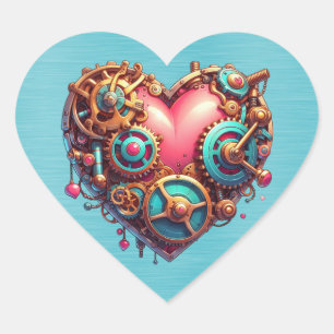 Pegatina En Forma De Corazón Corazón azul y oro de Steampunk