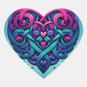 Pegatina En Forma De Corazón Corazón celta cyan