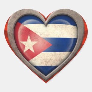 Pegatina En Forma De Corazón Corazón cubano envejecido de la bandera con los