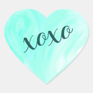Pegatina En Forma De Corazón Corazón de amor verde Xoxo acuarela pintada