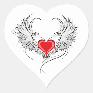 Pegatina En Forma De Corazón Corazón de Ángel Rojo con alas