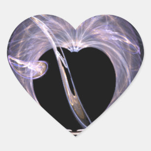 Pegatina En Forma De Corazón Corazón de arte fractal azul y púrpura