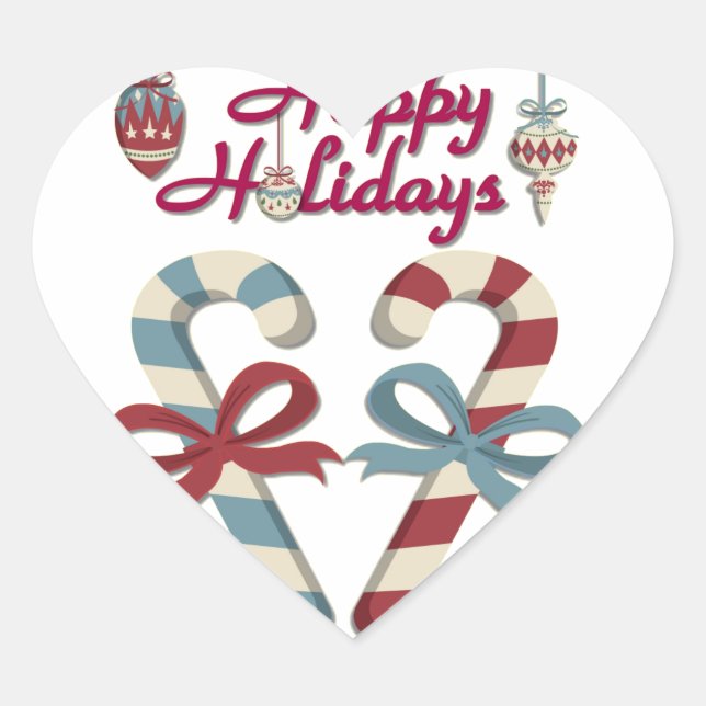 Pegatina En Forma De Corazón Corazón de Caramelo Felices Fiestas (Anverso)