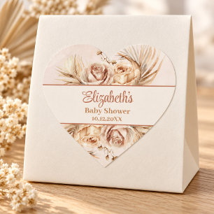 Pegatina En Forma De Corazón Corazón de Ducha de Bebé Floral Neutral de Pampas