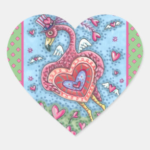 PEGATINA EN FORMA DE CORAZÓN CORAZÓN DE FLAMINGO ROSA Y CORAZÓN DE VUELO VALENT