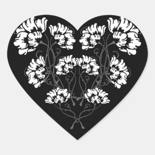 Pegatina En Forma De Corazón Corazón de flores de estilo gótico Art Nouveau