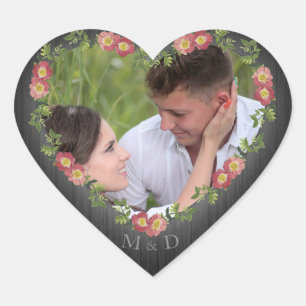 Pegatina En Forma De Corazón Corazón de flores de madera rústica