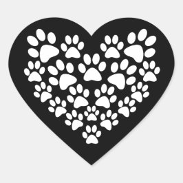 Pegatina En Forma De Corazón Corazón de impresión de la pata blanca negra