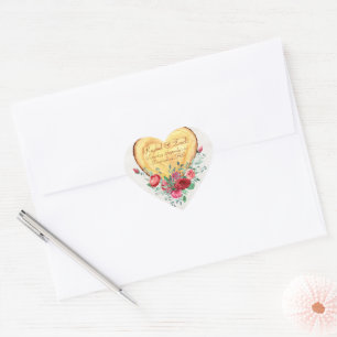 Pegatina En Forma De Corazón Corazón de madera y rosas Amor de campo