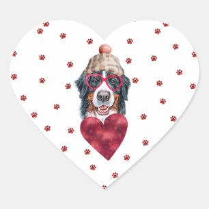 Pegatina En Forma De Corazón Corazón de patas rojas rosadas perro bernés del dí