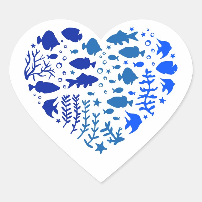 Pegatina En Forma De Corazón Corazón de peces, precioso regalo para los amantes (Anverso)