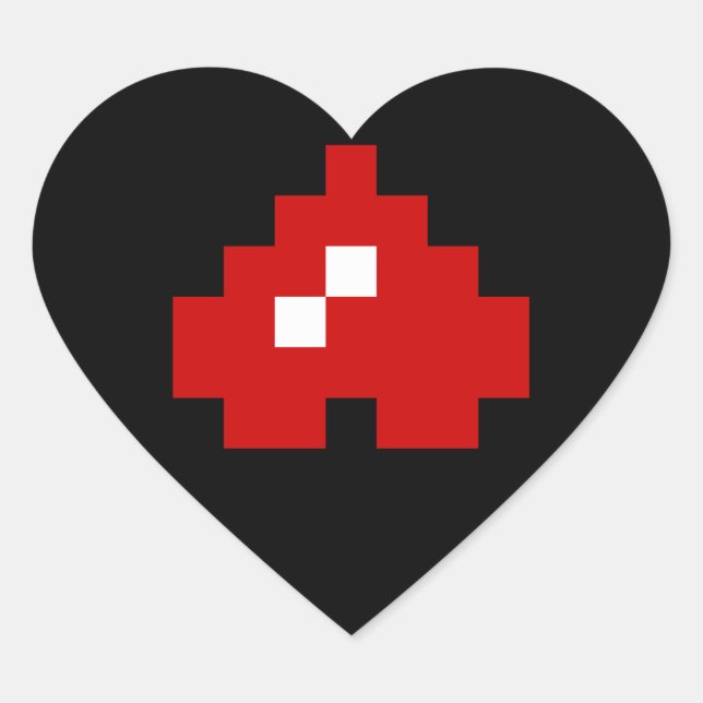Pegatina En Forma De Corazón Corazón de píxeles al revés de 8 bits (Anverso)