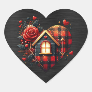 Pegatina En Forma De Corazón Corazón de San Valentín rojo negro