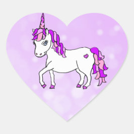 Pegatina En Forma De Corazón Corazón de unicornio con cuerno de arcoiris morado