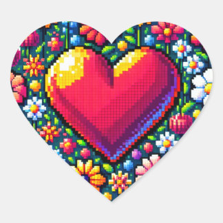 Pegatina En Forma De Corazón Corazón en flores Arte Pixel