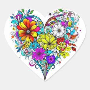 Pegatina En Forma De Corazón Corazón Floral Bonito Colorido