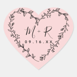 Pegatina En Forma De Corazón Corazón Floral Corona Iniciales