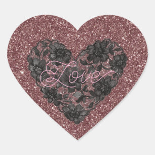 Pegatina En Forma De Corazón Corazón floral de encaje falso negro