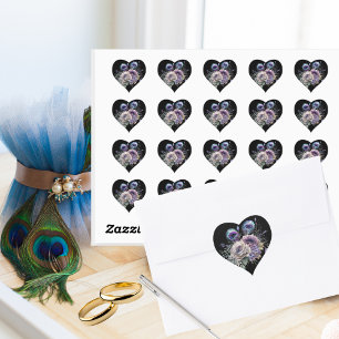 Pegatina En Forma De Corazón Corazón Floral de Pavo Real Negro Elegante
