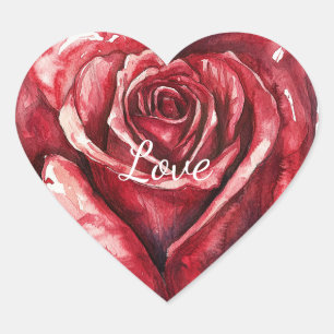 Pegatina En Forma De Corazón Corazón Floral de Rosa Roja Romántica