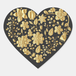Pegatina En Forma De Corazón Corazón floral dorado